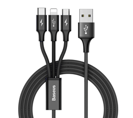 Кабель 3 в 1 Micro + Lightning + Type-C 3A Rapid Series Baseus (CAMLT-SU) черный Baseus - Сервис Плюс Рус