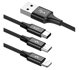 Кабель 3 в 1 Micro + Lightning + Type-C 3A Rapid Series Baseus (CAMLT-SU) черный Baseus - Сервис Плюс Рус