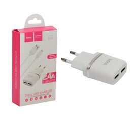 СЗУ Lightning на 2 USB 2.4A C12 HOCO белое - Сервис Плюс Рус