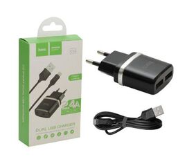 СЗУ Lightning на 2 USB 2.4A C12 HOCO черное - Сервис Плюс Рус