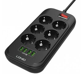 Сетевой фильтр LDNIO 6 розеток 4USB SE6403 (Black) - Сервис Плюс Рус