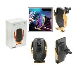 Автодержатель с беспроводной зарядкой QI 15W и автоматической фиксацией телефона R1 золото - Сервис Плюс Рус