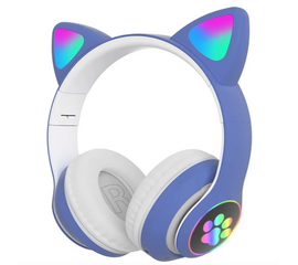 Беспроводные Bluetooth наушники STN-28 с кошачьими Светящимися ушками, синий - Сервис Плюс Рус