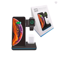 Беспроводное зарядное устройство для телефонов Apple iPhone, Samsung, Huawei, смарт часов Apple Watch и для наушников AirPods и AirPods Pro / Док-станция 3 в 1 с Быстрой зарядкой 15W - Сервис Плюс Рус