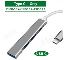 USB Type-C разветвитель, USB Hub для периферийных устройств, USB концентратор на 4 порта (серый) - Сервис Плюс Рус