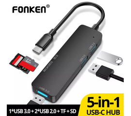 Usb-c концентратор (Устройство Для Чтения Карт Памяти+2 USB 2.0+1 USB 3.0) (Черный) - Сервис Плюс Рус