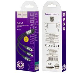 Кабель X102 USB 3 в 1 (Micro + Lightning + Type-C) HOCO черный - Сервис Плюс Рус