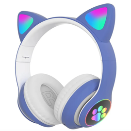 Беспроводные Bluetooth наушники STN-28 с кошачьими Светящимися ушками, синий - Сервис Плюс Рус