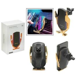 Автодержатель с беспроводной зарядкой QI 15W и автоматической фиксацией телефона R1 золото - Сервис Плюс Рус