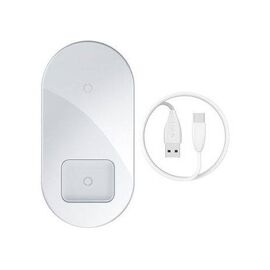 Беспроводное зарядное устройство WXJK-02 2 в 1 (для iPhone и AiPods) кабель Type-C Baseus белое - Сервис Плюс Рус