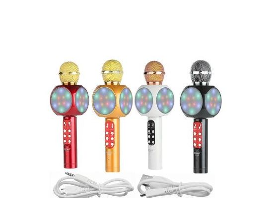 Беспроводной Караоке Микрофон WS-1816 (со встроенным динамикам и подсветкой) - Золотой - Сервис Плюс Рус