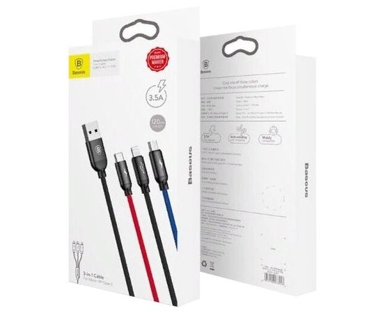 Кабель для 3 x Lightning, Micro, Type-C, Baseus Three Primary Colors 3 в 1 Cable 1.2m Baseus - Сервис Плюс Рус