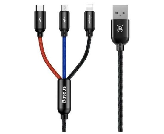 Кабель для 3 x Lightning, Micro, Type-C, Baseus Three Primary Colors 3 в 1 Cable 1.2m Baseus - Сервис Плюс Рус