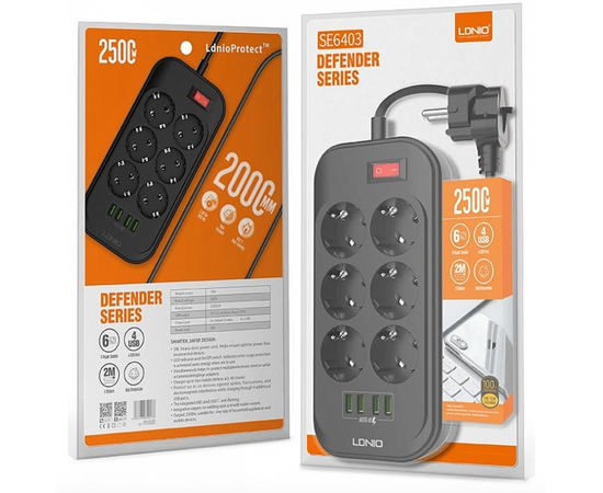 Сетевой фильтр LDNIO 6 розеток 4USB SE6403 (Black) LDNIO - Сервис Плюс Рус