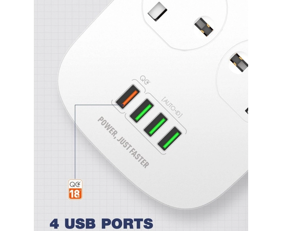 Сетевой фильтр LDNIO SC4407 Defender Series 2500W 4 розетки, 4 USB, 2м LDNIO - Сервис Плюс Рус