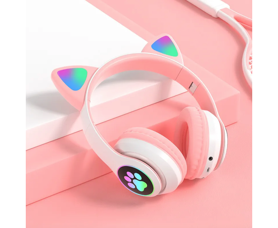 Беспроводные Bluetooth наушники STN-28 с кошачьими Светящимися ушками, розовый - Сервис Плюс Рус