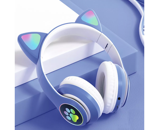 Беспроводные Bluetooth наушники STN-28 с кошачьими Светящимися ушками, синий - Сервис Плюс Рус