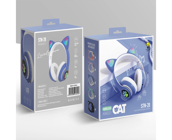 Беспроводные Bluetooth наушники STN-28 с кошачьими Светящимися ушками, синий - Сервис Плюс Рус