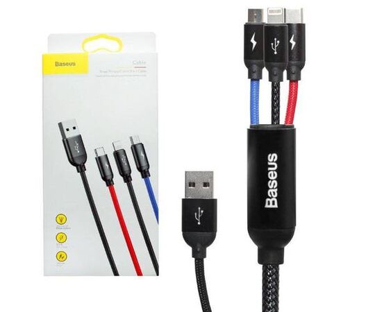 Кабель для 3 x Lightning, Micro, Type-C, Baseus Three Primary Colors 3 в 1 Cable 1.2m - Сервис Плюс Рус