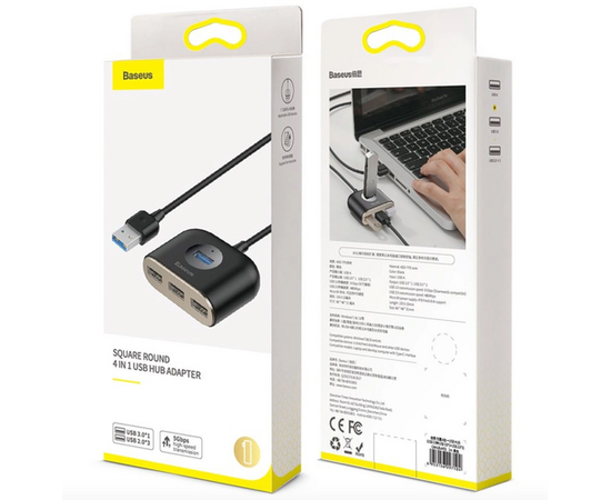 USB концентратор Baseus Square Round 4 in 1 USB3.0 to USB3.0+3xUSB2.0 CAHUB-AY01 - Черный Baseus - Сервис Плюс Рус