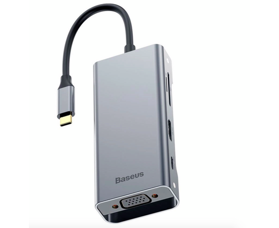 Хаб Baseus Square Desk Type-C to 3xUSB3.0+HD 4K+VGA+SD/TF - Deep Gray (CATXF-A0G) - Сервис Плюс Рус