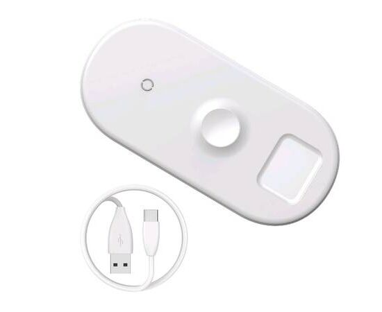 Беспроводное зарядное устройство WX3IN1-C02 3 в 1 (iPhone, AirPods, iWatch) кабель iPhone Baseus белый - Сервис Плюс Рус