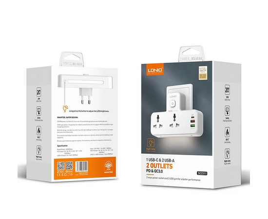 Переходник на 2 розетки + 2 USB + Type-C 3.A 1 SC2311 LDNIO - Сервис Плюс Рус