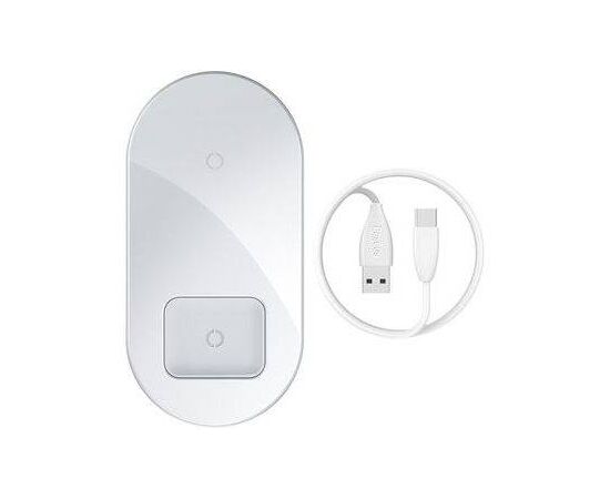 Беспроводное зарядное устройство WXJK-02 2 в 1 (для iPhone и AiPods) кабель Type-C Baseus белое - Сервис Плюс Рус
