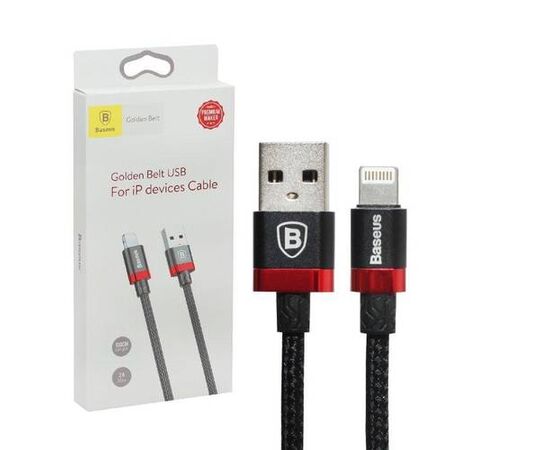 Кабель USB Lightning 1M 2A Golden Belt Baseus черный с красным - Сервис Плюс Рус