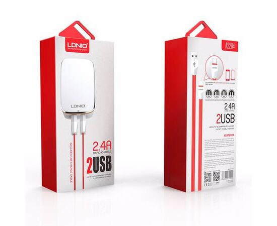 СЗУ Lightning на 2 USB 2.4A A2204 LDNIO - Сервис Плюс Рус