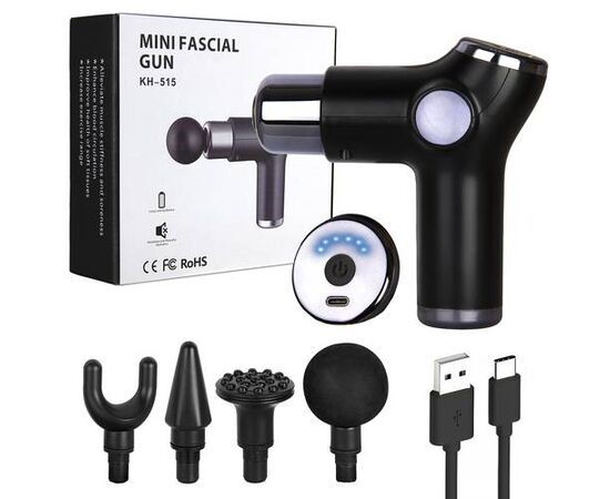 Массажный пистолет для расслабления мышц KH-515, 4 насадки, 2000 мАч (черный) - Сервис Плюс Рус