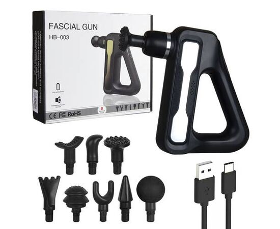 Электрический массажный пистолет Facial Gun HB-003, 32 уровня, c дисплеем, 8 насадок - Сервис Плюс Рус