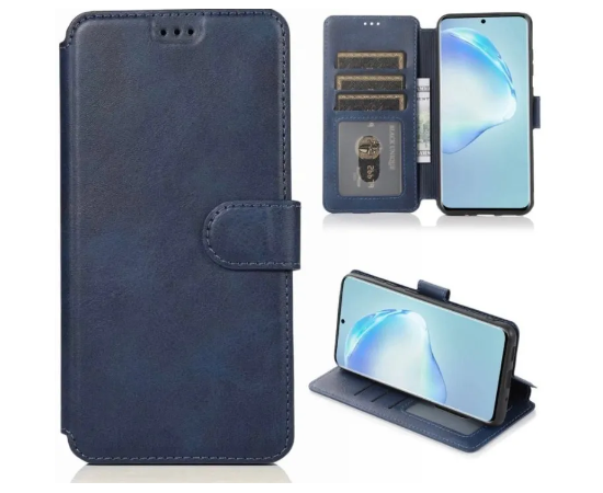 Чехол книжка для Realme C21Y кожаный синий с магнитной застежкой - Сервис Плюс Рус