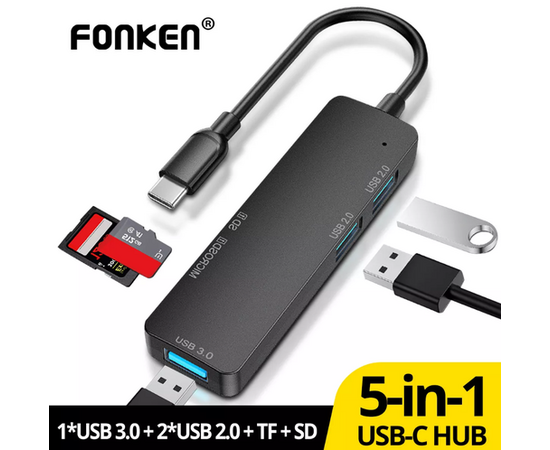 Usb-c концентратор (Устройство Для Чтения Карт Памяти+2 USB 2.0+1 USB 3.0) (Черный) - Сервис Плюс Рус