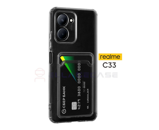 Cиликоновый чехол для Realme C33 ELLAGECASE с защитой камеры и кардхолдером, Прозрачный - Сервис Плюс Рус